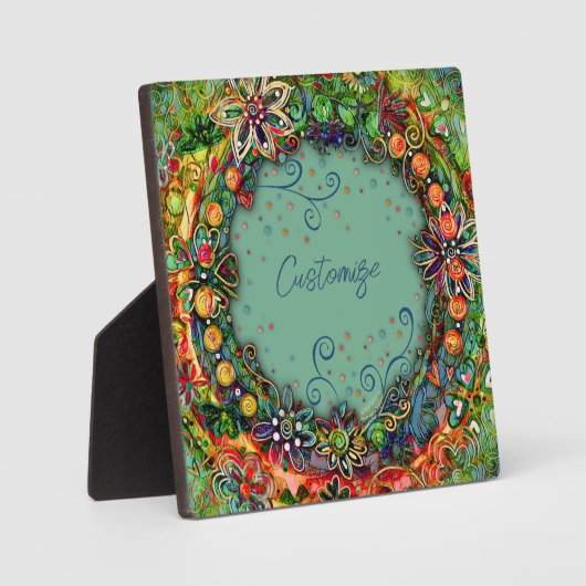 Plaque Photo Whimsical Boho Green Fun Floral Customisé (Recto)
