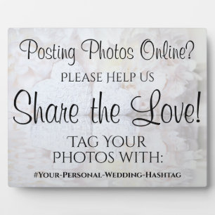 Plaque Photo White Reflections Mariage Photo Share Hashtag Sign