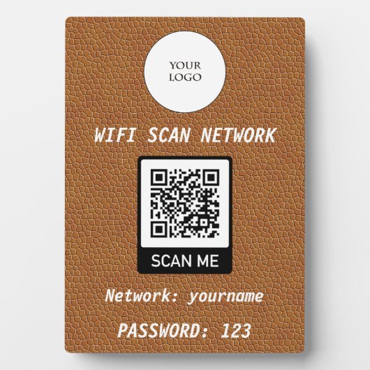 Plaque Photo Wifi gratuit QR Code Plain Cuir Brown (Devant)