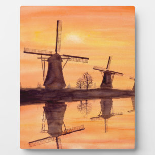Plaque Photo Windmills Sunset