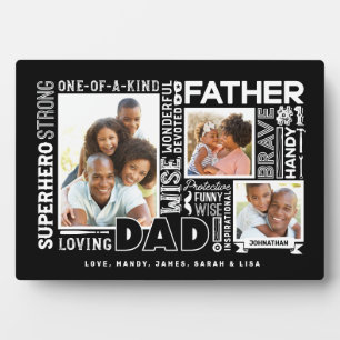 Plaque Photo Words For #1 Dad Father's Day Photo Collage Black