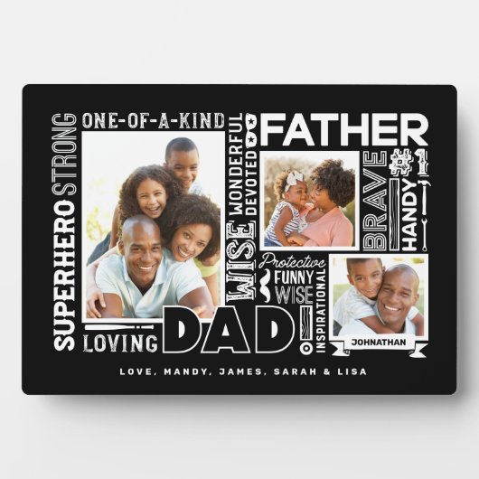 Plaque Photo Words For #1 Dad Father's Day Photo Collage Black (Devant)