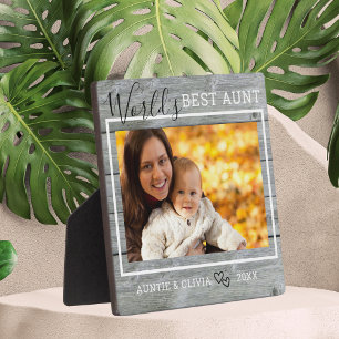 Plaque Photo World's Best Aunt Custom Photo Rustic Gray Wood