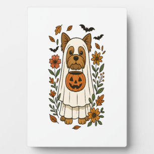 Plaque Photo Yorkshire Terrier Halloween Fleurs Halloween
