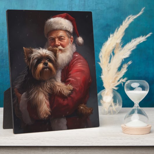 Plaque Photo Yorkshire Terrier Santa Claus Festive Noël (Côté)