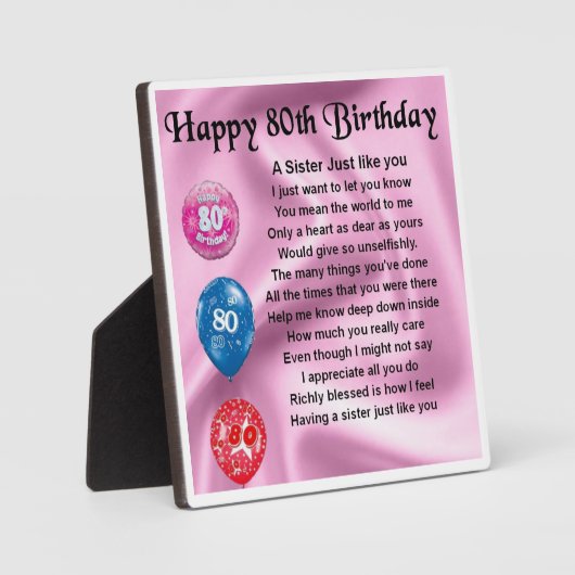 Plaque Poem 80th Birthday Sister (Recto)