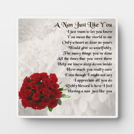 Plaque Poem Nan - Design Rose Rouge (Devant)