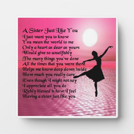 Plaque Poem Soeur - Design Ballerina (Devant)