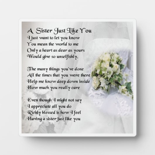 Plaque Poem Soeur - Design Mariage (Devant)