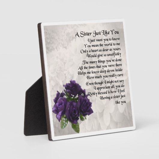 Plaque Poem Soeur - Design Rose violet (Recto)