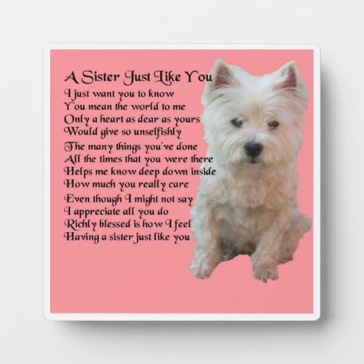 Plaque Poem Soeur - Westie Design (Devant)