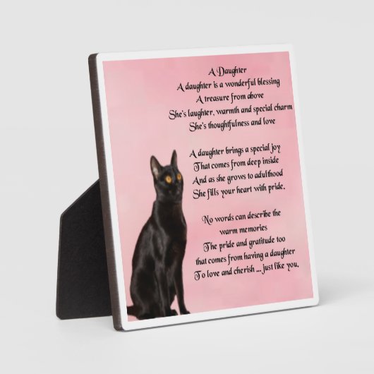 Plaque poème fille - Design de chat noir (Recto)