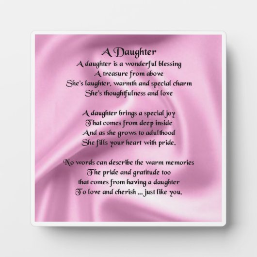 Plaque poème fille - Design en soie rose (Devant)