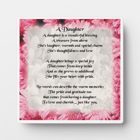 Plaque Poème Fille - Design Floral Rose (Devant)