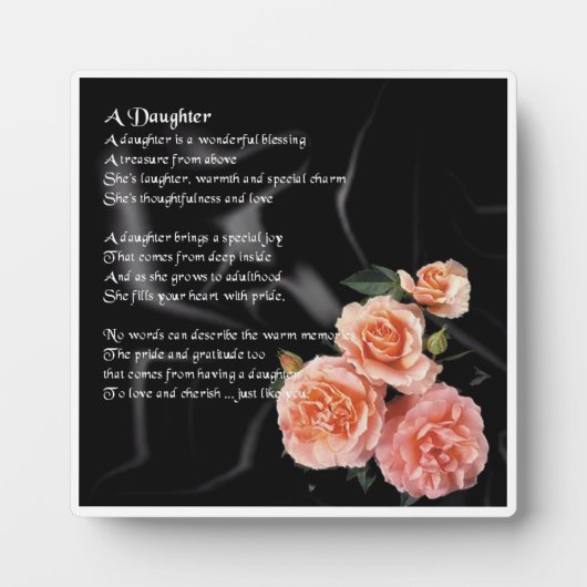Plaque poème fille - Rose en noir design (Devant)