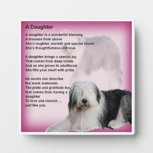 Plaque poème fille - Vieux anglais Sheepdog (Devant)