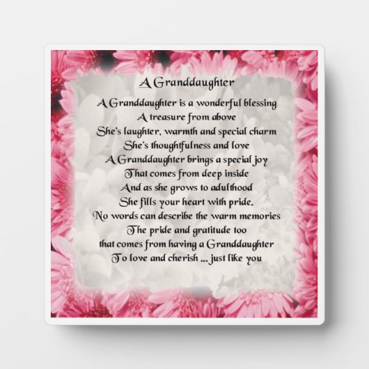 Plaque Poème Grandgirl - Design Floral Rose (Devant)