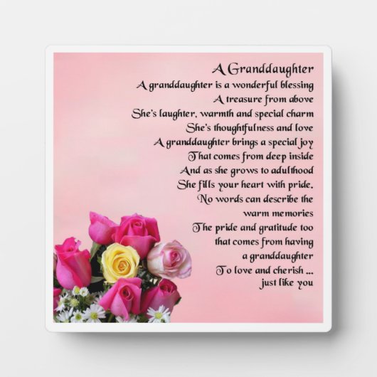 Plaque Poème Grandgirl - Design Rose (Devant)