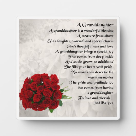 Plaque Poème Grandgirl - Red Roses Design (Devant)