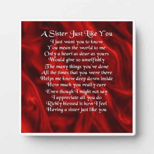 Plaque poème soeur - Design en soie rouge (Devant)