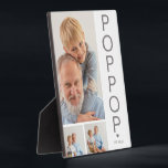 Plaque Poppop moderne 3 photos<br><div class="desc">Une plaque de collage photo moderne,  parfait comme cadeau de Fête des pères,  anniversaire,  noël ou toute autre occasion. La plaque photo comporte 3 photos,  une police en gras en gris qui dit 'POPPOP' et 'EST : 20XX.</div>