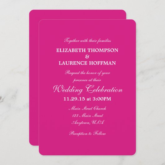 Plaque rose chaud Faire-part de mariage simple (Devant / Derrière)