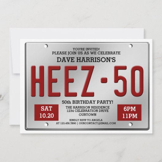 Plaque rouge 50e anniversaire Invitations (Devant)