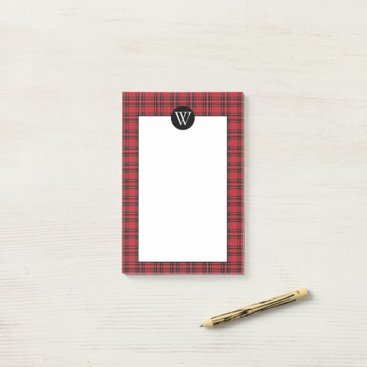 Plaqué rouge classique avec Monogram Post-It Notes (Sur un bureau)