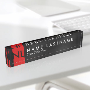 Plaque rouge du bureau noir moderne Monogramme