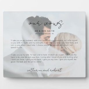 Plaque Vows Mariage Photo Personnalisée Moderne