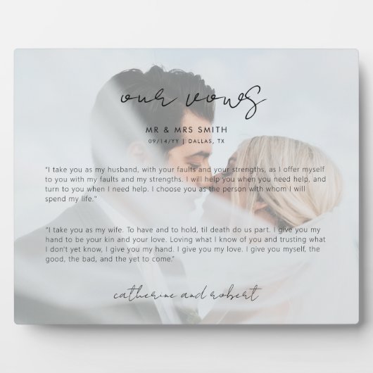 Plaque Vows Mariage Photo Personnalisée Moderne (Devant)