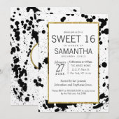 Plaques d'encre noire et Gold Sweet 16 invitations (Devant / Derrière)