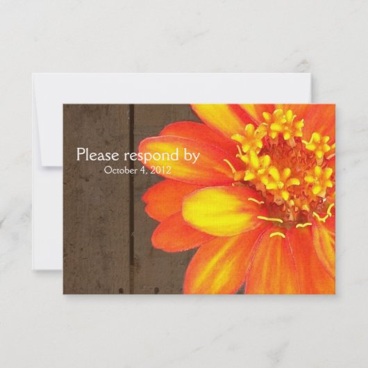 Plaques en bois, Orange Zinnia RSVP avec enveloppe (Devant)