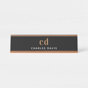 Plaques en or noir monogramme minimaliste moderne