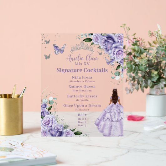 Plasseur violet Floral Quinceanera Cocktails Menu (Mariage)