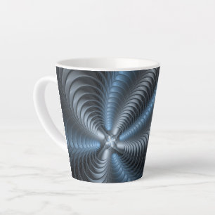 Plastic Blauw Grijs 3D Fractale Kunst Moderne Abst Latte Mok