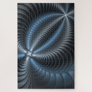 Plastic Blauw Grijs 3D Fractale Kunst Moderne Abst Legpuzzel