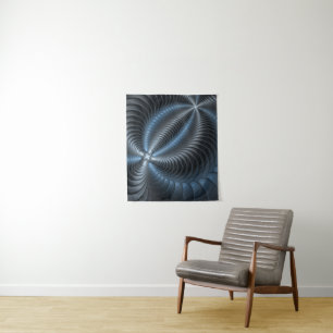 Plastic Blauw Grijs 3D Fractale Kunst Moderne Abst Wandkleed