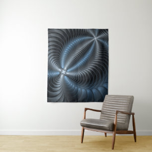 Plastic Blauw Grijs 3D Fractale Kunst Moderne Abst Wandkleed