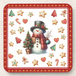 Plastic Coaster Snowman and Christmas Cookies Red Bier Onderzetter