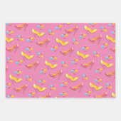 Plastic roze geel pop speelgoed inpakpapier vel (Voorkant)