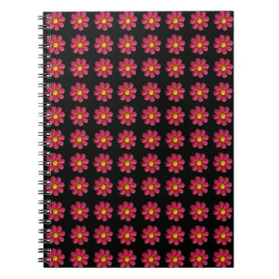 Plasticine Red Flower Pattern on Black Notitieboek
