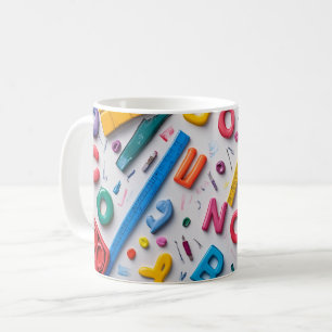 Plastische letters artistiek gerangschikt op een d koffiemok