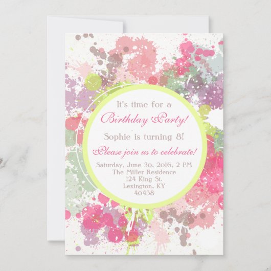 Plat d'aquarelle Invitation à la fête d'anniversai (Devant)