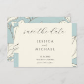 Plat Minimaliste Floral Bleu Enregistrer La Carte (Devant / Derrière)