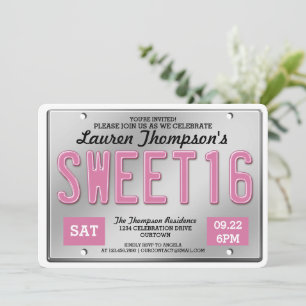 Plate de licence rose Sweet 16 Invitations de part