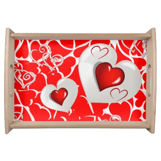 Plateau Coeurs rouges blancs de jour de Valentines servant