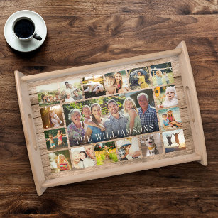 Plateau Collage photo de famille personnalisée Bois rustiq