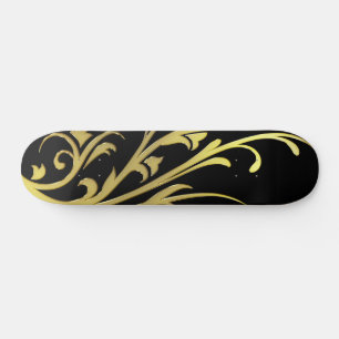 Plateau de skateboard en fleurs dorées fausses de 