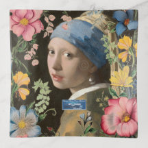 Plateau de verre A Floral(Pearl Girl) RFPMDesigns 